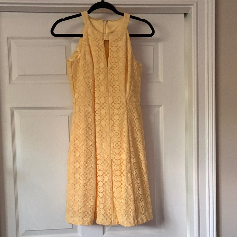 White House Black Market YellowTextured Dress